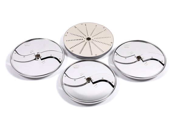 Pack BUFFET comprenant 1 disque à émincer de 1.5 mm, 1 disque à émincer de 2.5 mm, 1 disque à émincer de 5 mm et 1 disque à râper de 2 mm. - DYNAMIC - CL6001