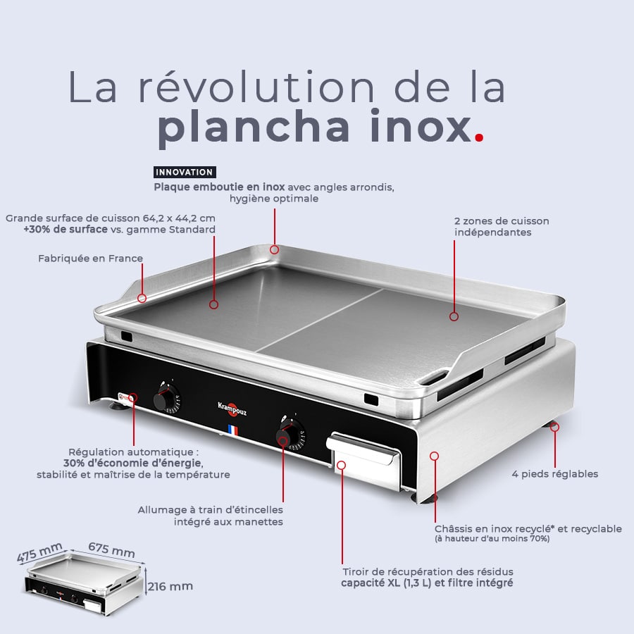 Plancha gaz confort 640 x 440 Automatic Control System - KRAMPOUZ
