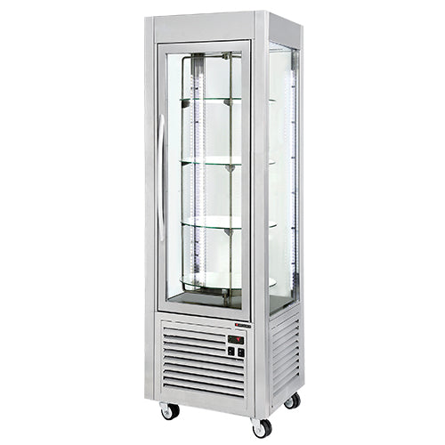 VITRINE PANORAMIQUE - PLATEAUX TOURNANTS - 360 L - VERSION POSITIVE - INOX