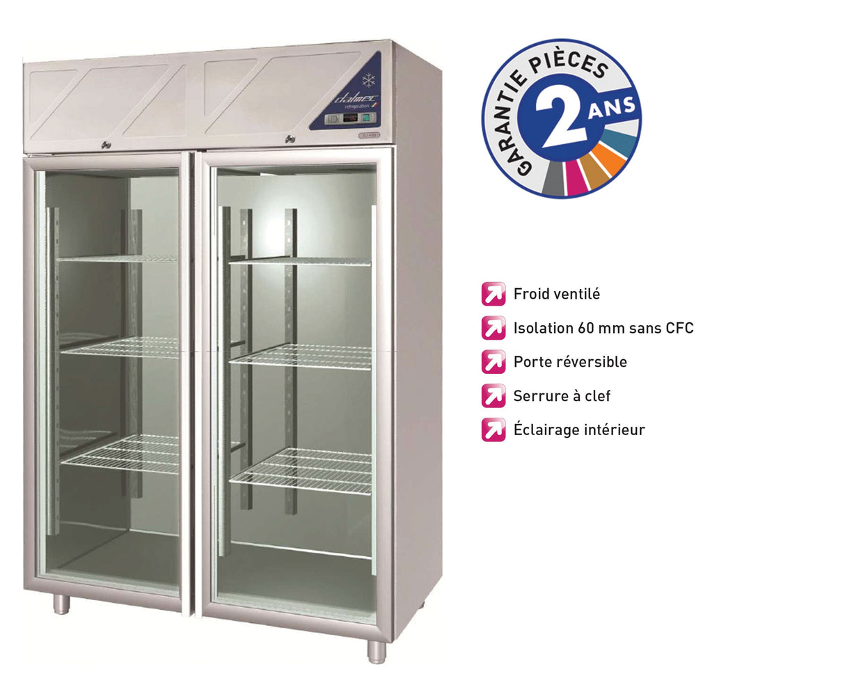 Armoire réfrigérée positive 0/+10°C - 1400 L - 2 portes vitrées - Sans groupe logé - DA1400PSGV-3 - Dalmec