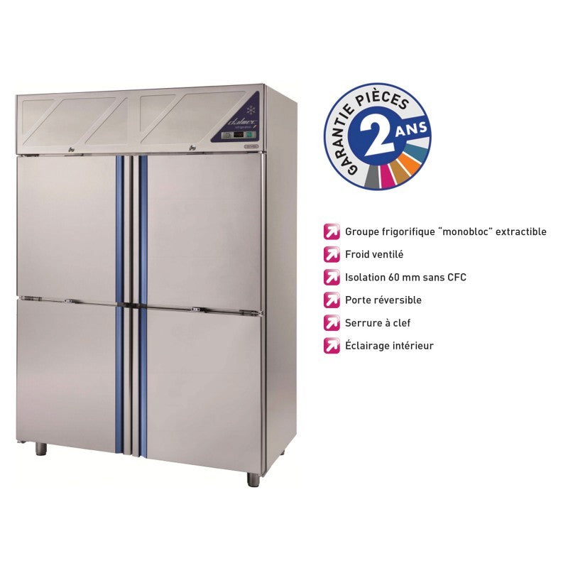 Armoire réfrigérée positive -2/+10°C -  2 portes vitrées - 1200 L - Avec groupe logé - DA1200PV-3 - Dalmec