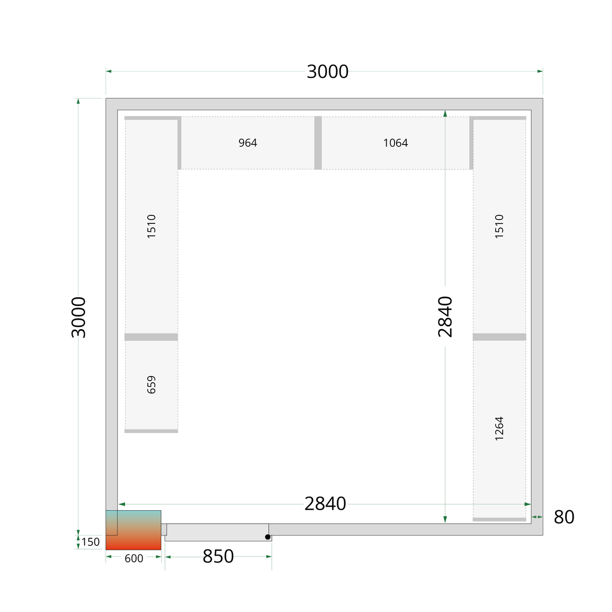 Panneaux de chambre froide 80 mm - CR 300x300x220 WD - TEFCOLD