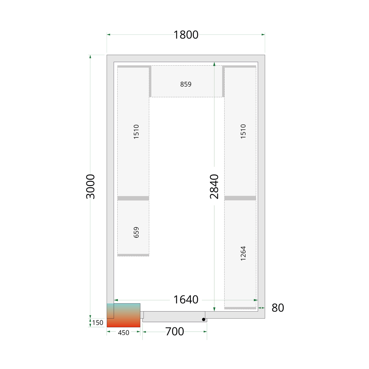 Panneaux de chambre froide 80 mm - CR 180x300x212 NF - TEFCOLD