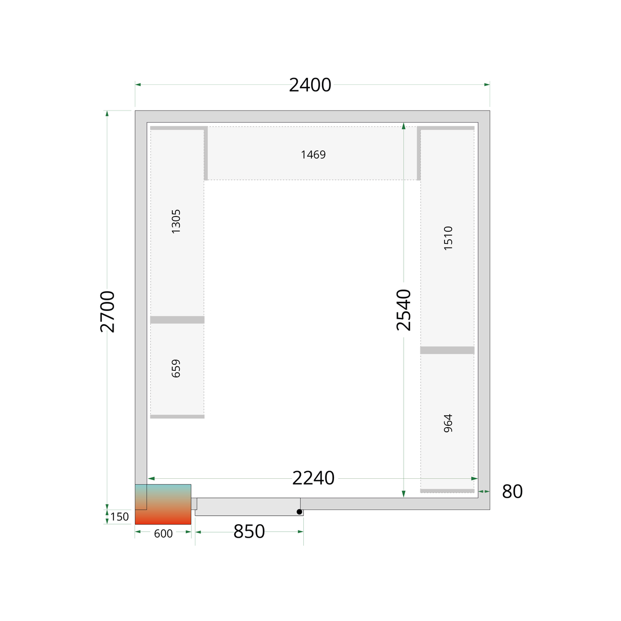 Panneaux de chambre froide 80 mm - CR 240x270x220 WD - TEFCOLD