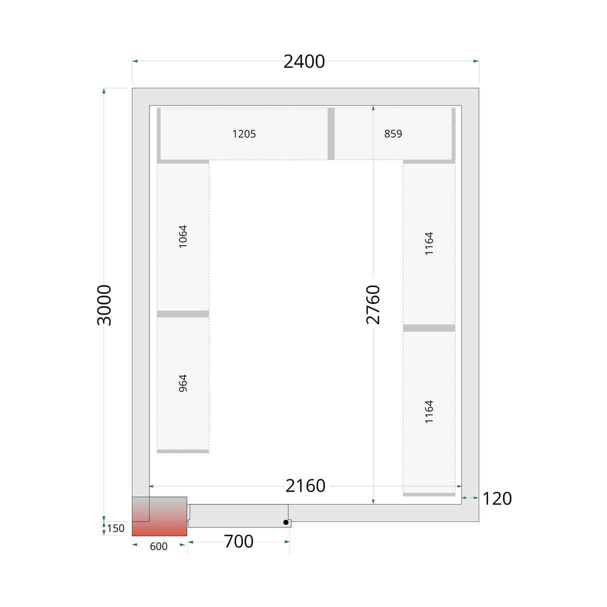 Panneaux de chambre froide 120 mm - CR 240x300x220 - TEFCOLD