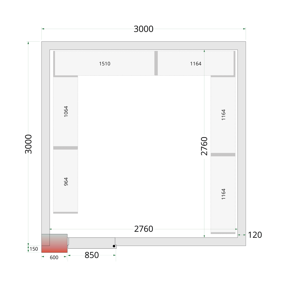 Panneaux de chambre froide 120 mm - CR 300x300x220 WD - TEFCOLD