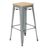 Tabourets hauts en acier galvanisé avec assise en bois Bolero Bistro (lot de 4)