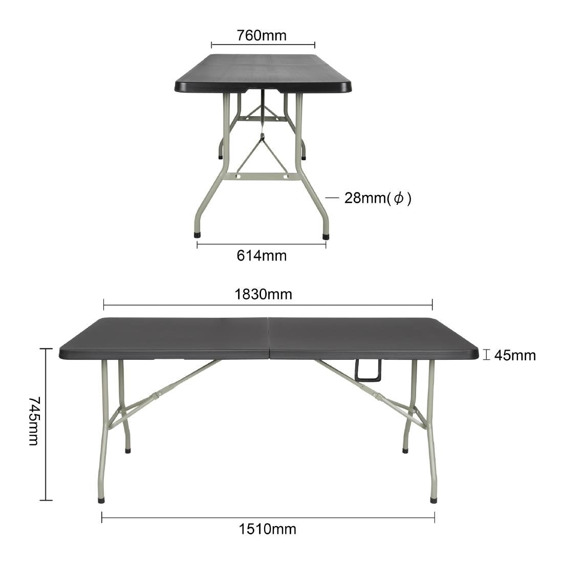 Table pliante rectangulaire Bolero noire 1,8 m - NISBETS