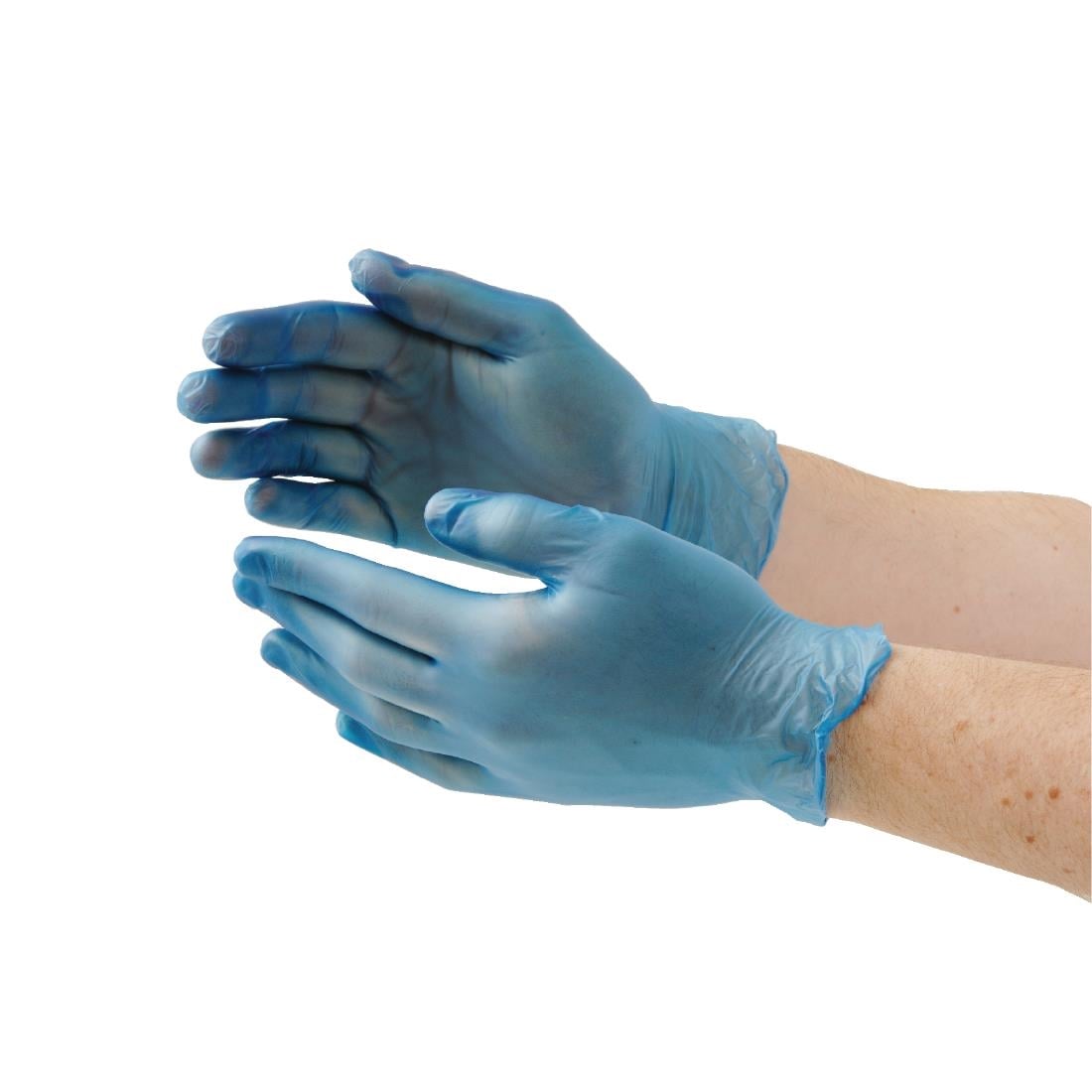 Gants alimentaires en vinyle poudré Hygiplas bleus - NISBETS