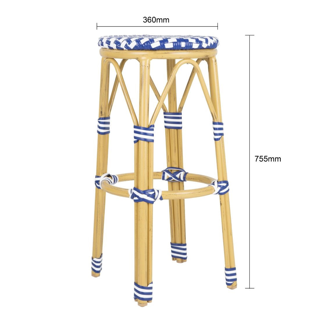 Tabourets de bar en rotin PE style parisien Bolero bleus (lot de 2)