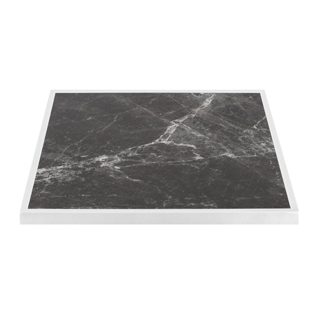 Plateau de table extérieur carré en verre trempé Bolero effet granit foncé bord blanc 700 mm