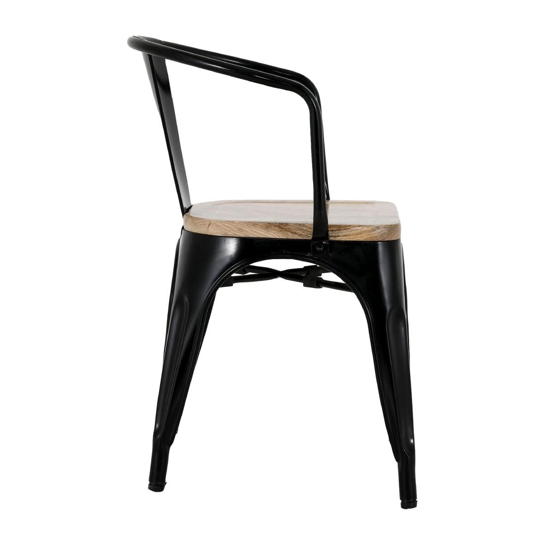 Fauteuils noirs à dossier incurvé avec assise en bois Bolero Bistro (lot de 4) - NISBETS
