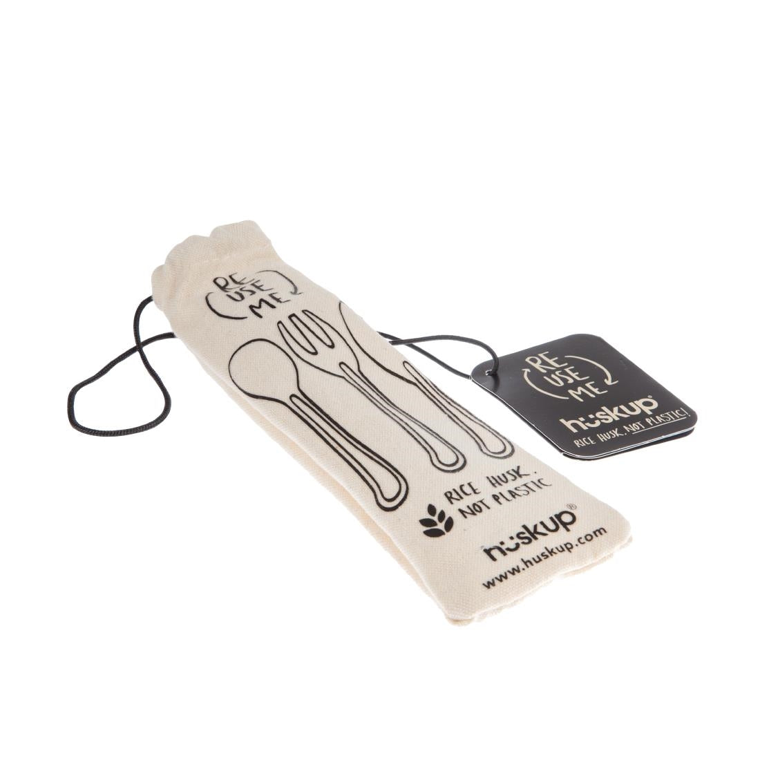 Ensemble de couverts réutilisables en fibres de riz avec sac de jute - NISBETS