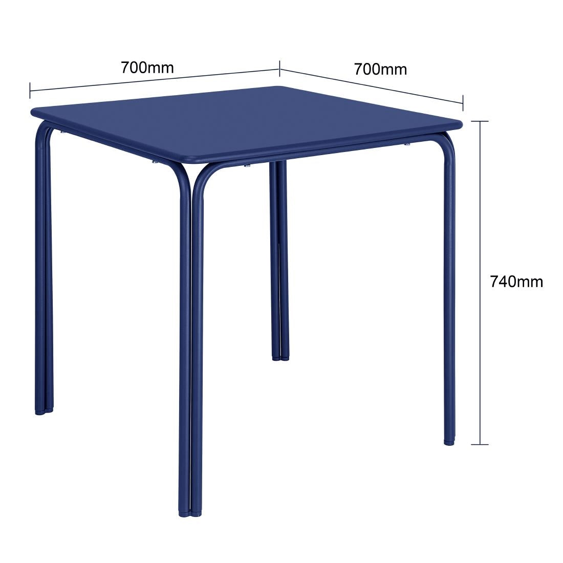 Table carrée en acier Bolero Adeline 700mm bleu marine