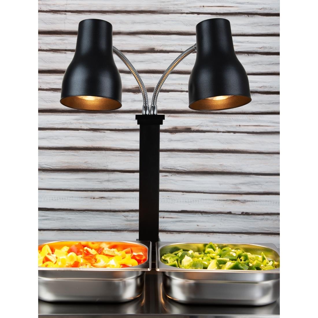 Lampe chauffante double sur pied Buffalo noir mat 2x250 W - NISBETS