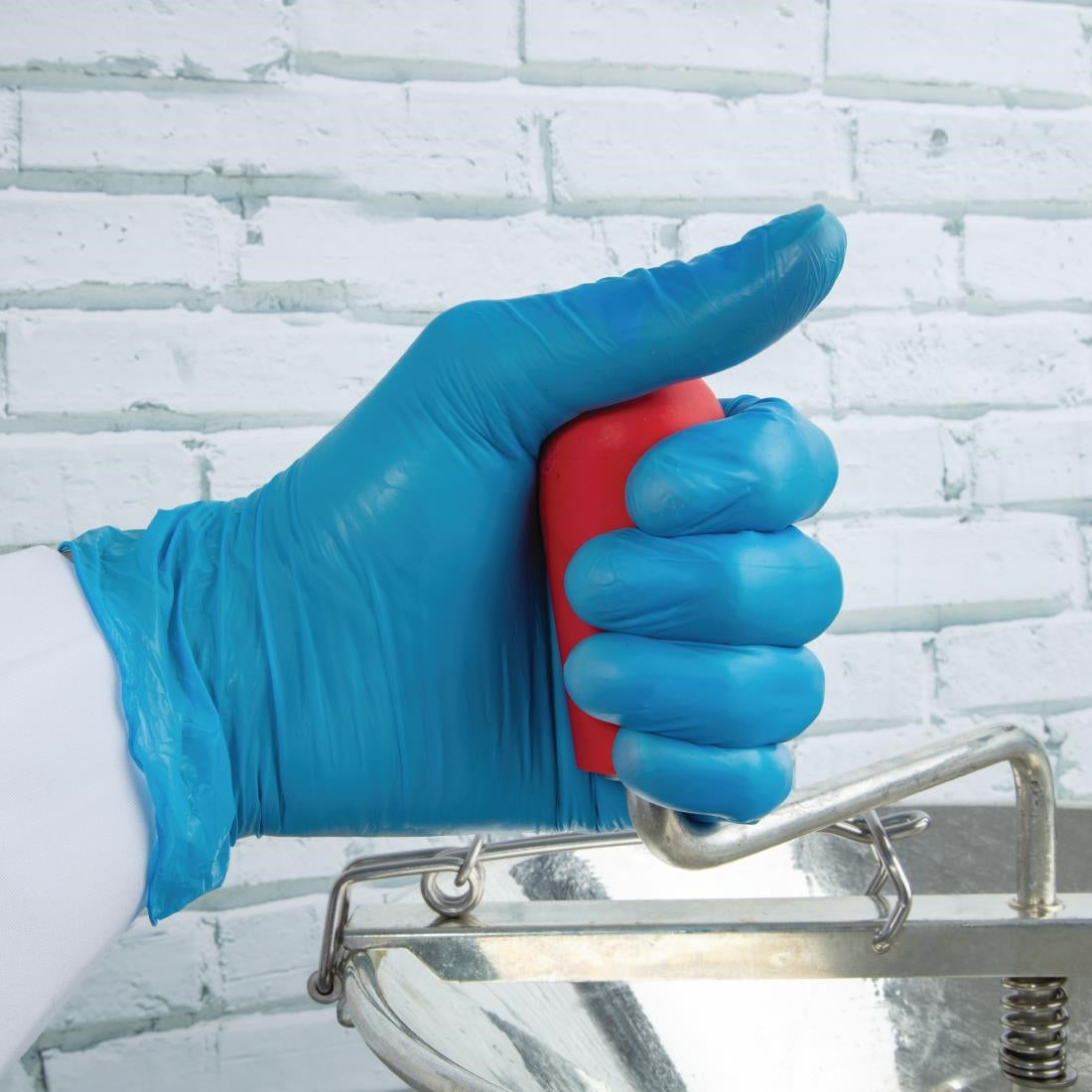 Gants alimentaires en vinyle non poudrés Hygiplas bleus (Lot de 100) - Taille L