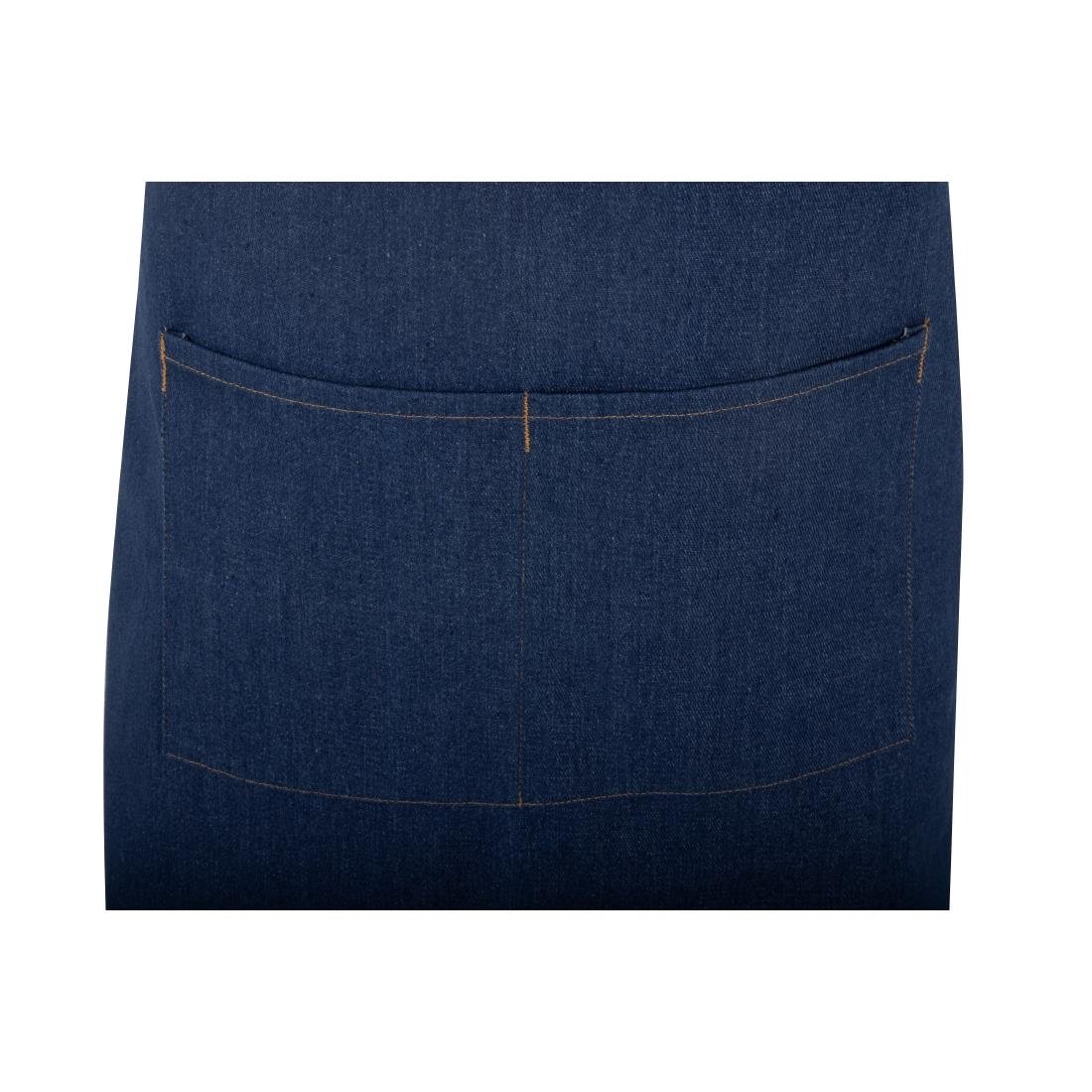 Tablier court croisé dans le dos Southside en denim bleu avec liens en cuir