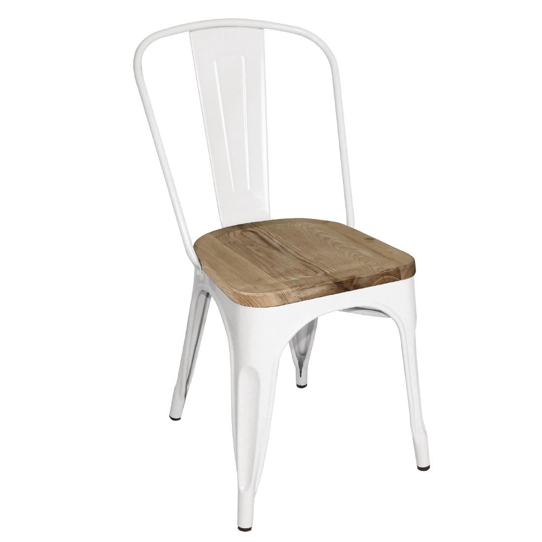 Chaises en acier avec assise en bois Bolero blanches (lot de 4)