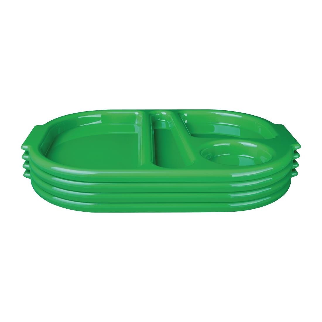 Grands plateaux repas à compartiments en polypropylène Olympia Kristallon verts 375mm (Box 10)
