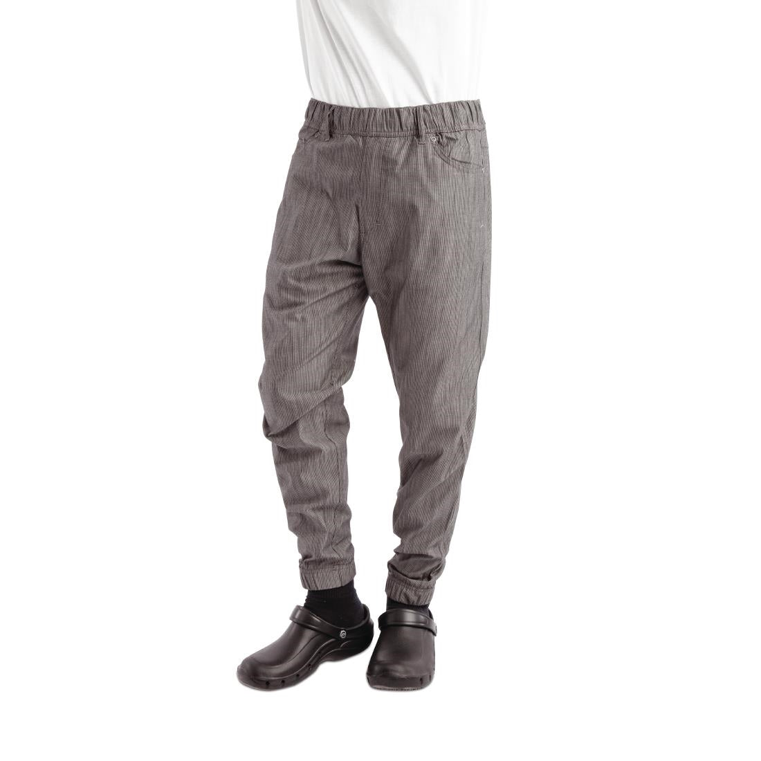 Pantalon de cuisine Works Urban Jogger 257 à fines rayures noires et blanches - NISBETS