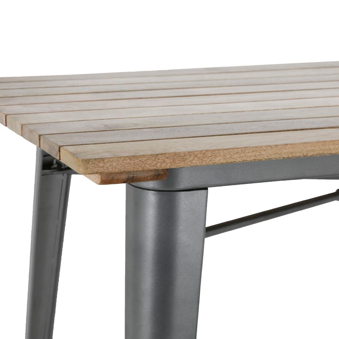 Table à manger à plateau à lattes en bois de manguier et piètement gris acier Bolero Bistro 1200 mm - NISBETS