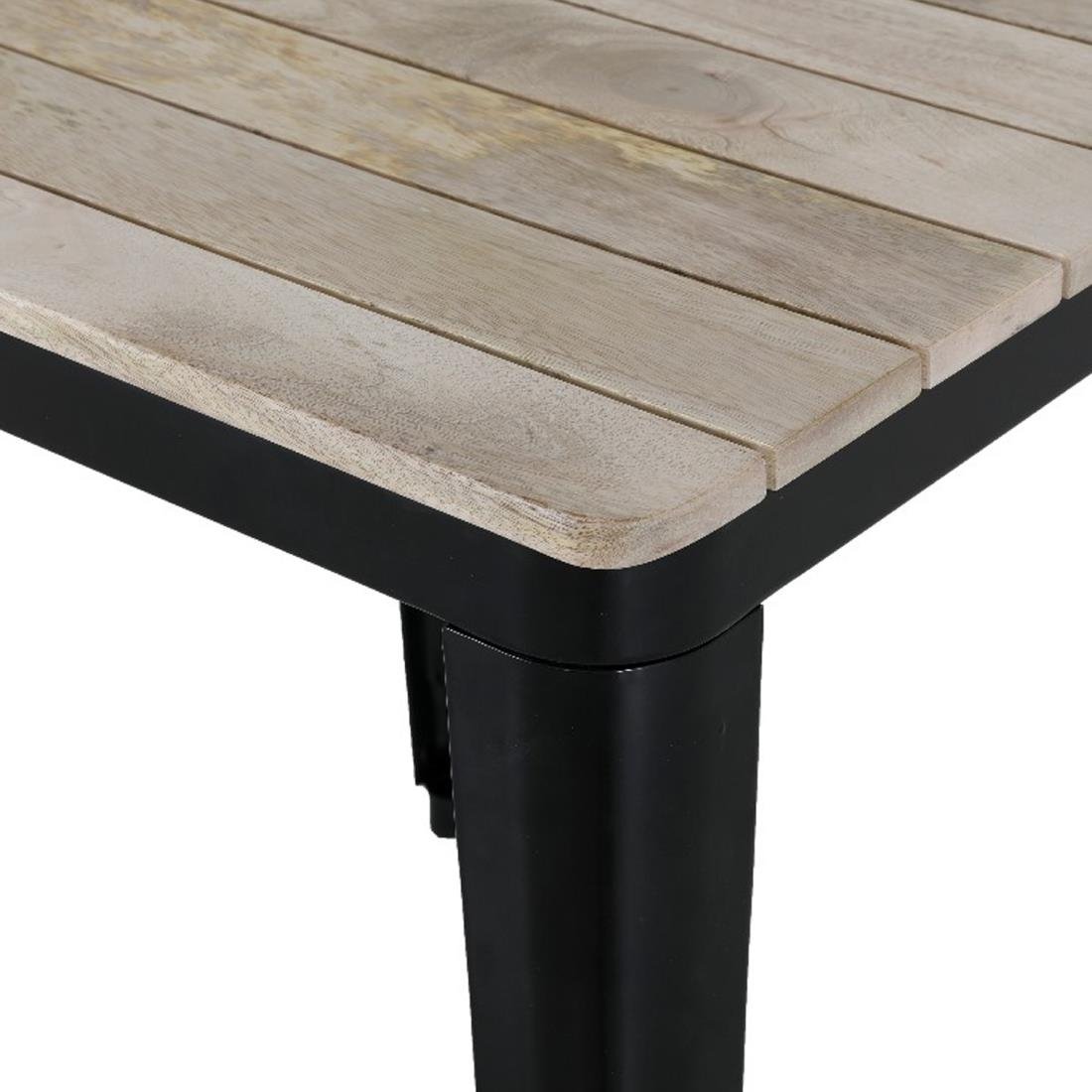Table à manger à plateau à lattes en bois de manguier et piètement noir Bolero Bistro 650 mm - NISBETS