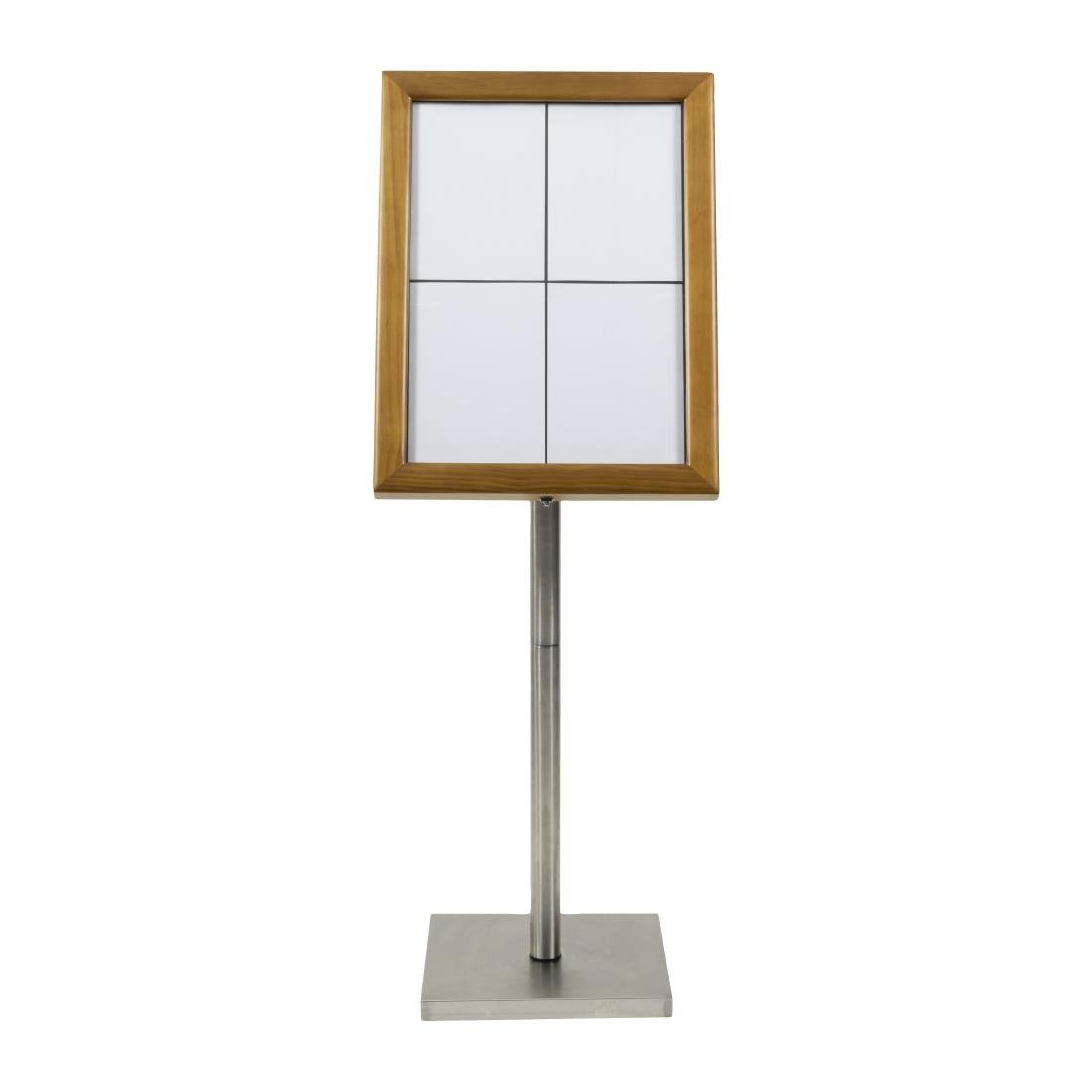 Porte-menu à LED blanches en teck Securit 4xA4 avec poteau et socle - NISBETS