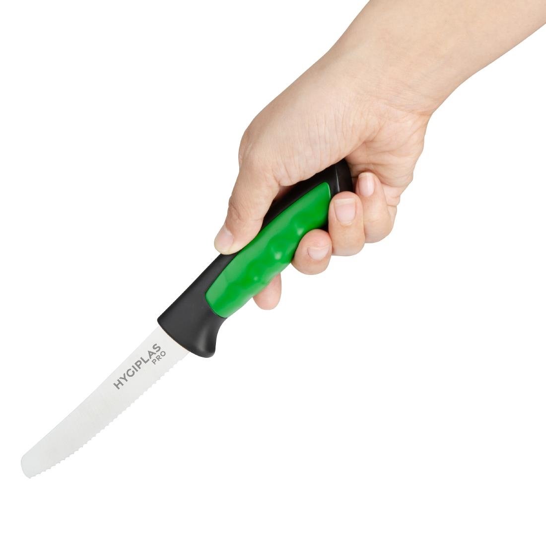 Couteau à tomate denté Hygiplas Pro vert 10cm - NISBETS