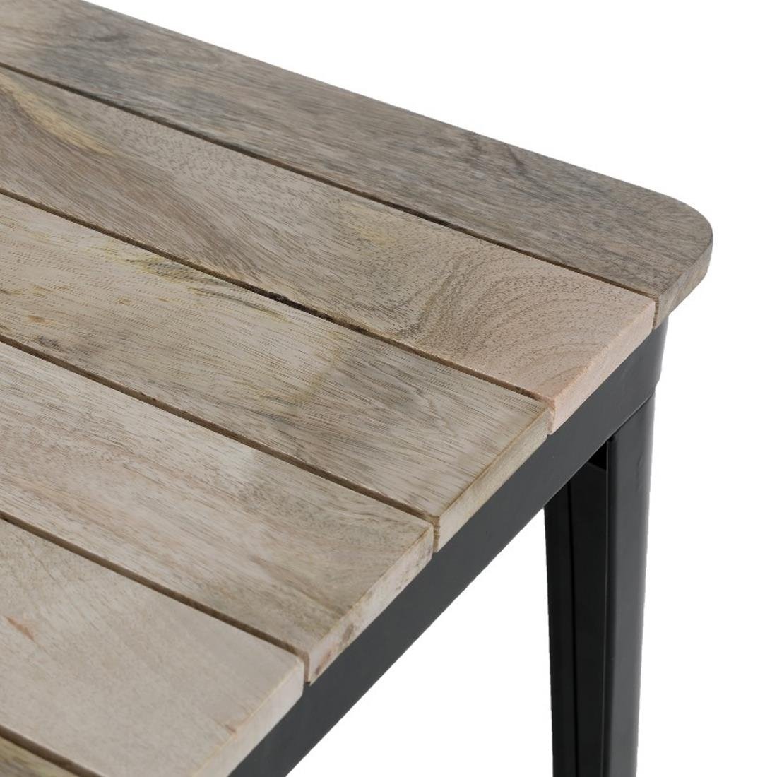 Table à manger à plateau à lattes en bois de manguier et piètement noir Bolero Bistro 650 mm - NISBETS