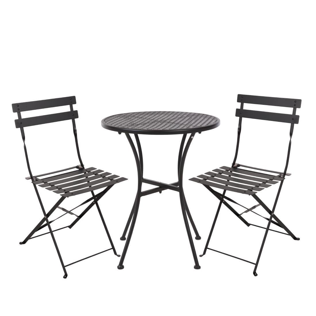 Ensemble table et 2 chaises pliantes d'extérieur en acier noir Bolero