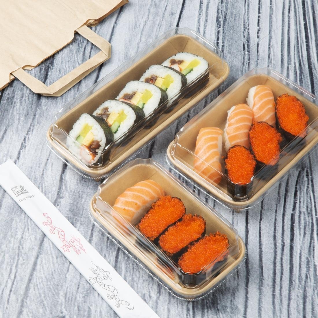 Couvercles en PET pour barquettes à sushi No. 1 Fiesta Recyclable (lot de 300)