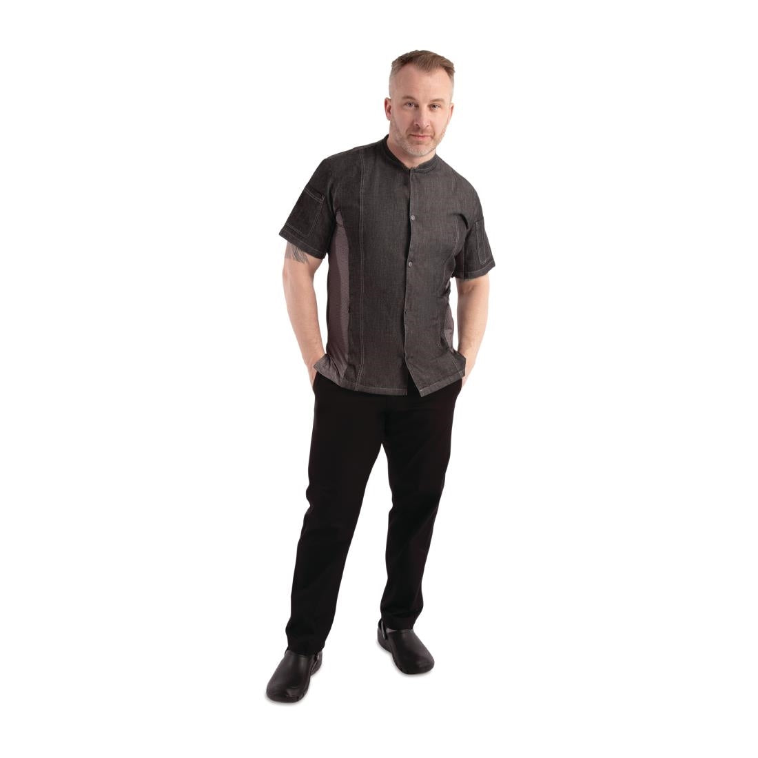 Veste mixte à boutons pression manches courtes Chef Works Tribeca denim noir S - NISBETS