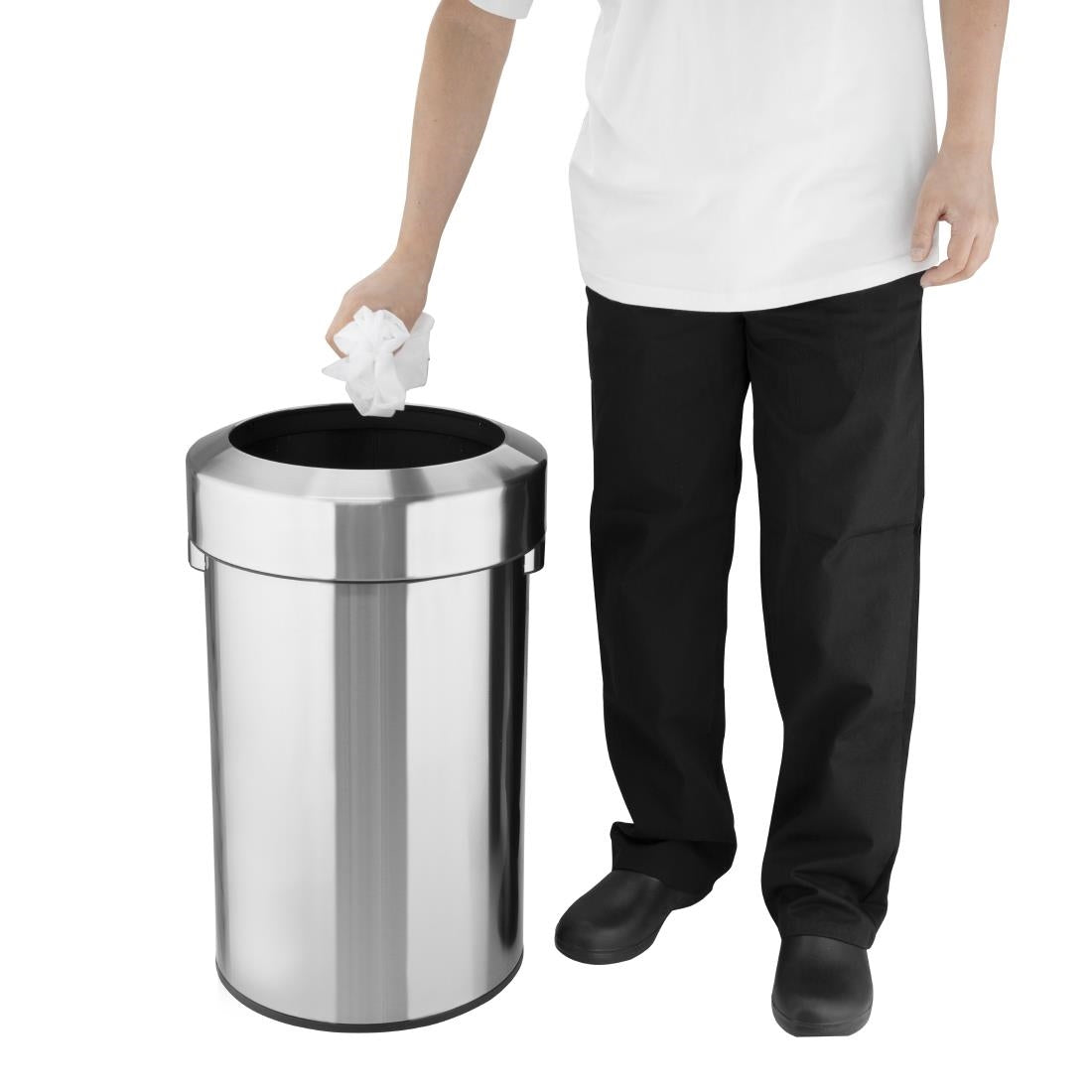 Poubelle en acier brossé Bolero avec couvercle ouvert 70L