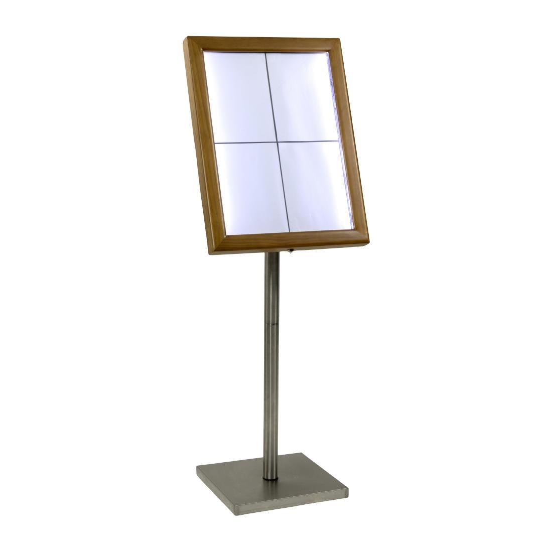 Porte-menu à LED blanches en teck Securit 4xA4 avec poteau et socle - NISBETS