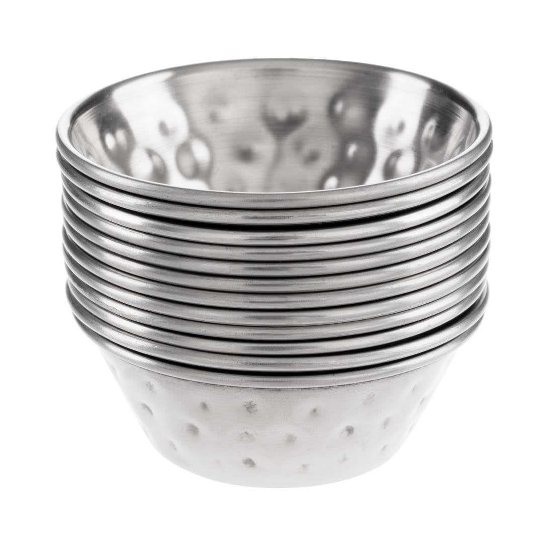 Pots à sauce en acier inoxydable martelé Olympia 45ml (lot de 12)
