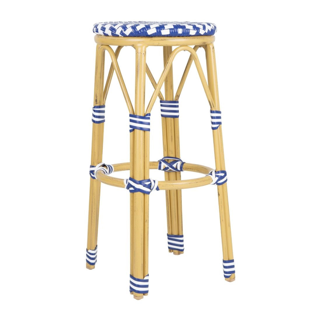 Tabourets de bar en rotin PE style parisien Bolero bleus (lot de 2)