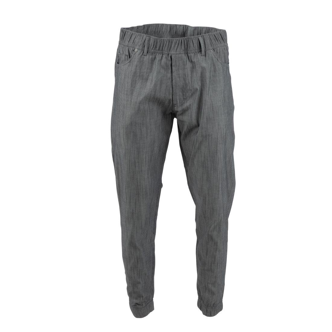 Pantalon de cuisine Works Urban Jogger 257 à fines rayures noires et blanches - NISBETS