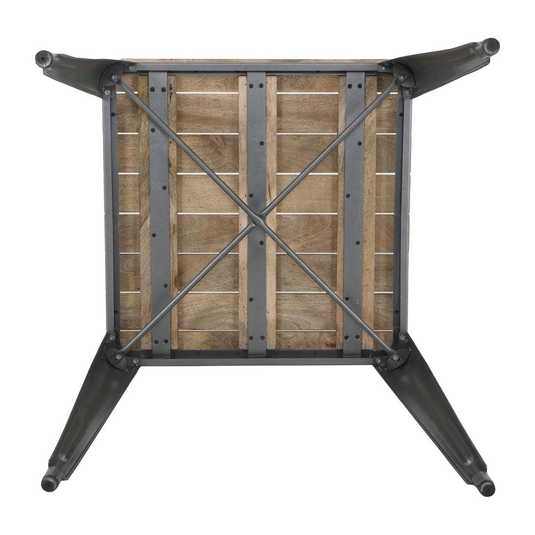 Table à manger à plateau à lattes en bois de manguier et piètement gris acier Bolero Bistro 650 mm - NISBETS