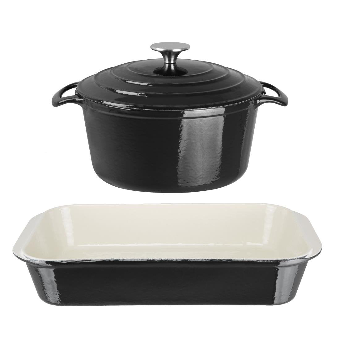 Ensemble 1 cocotte et 1 plat à rôtir en fonte Vogue Cook Like A Pro - NISBETS