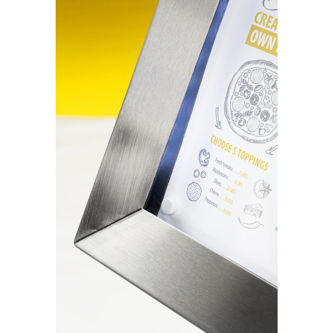 Porte-menu à LED couleurs en inox Securit 4xA4 avec poteau et socle
