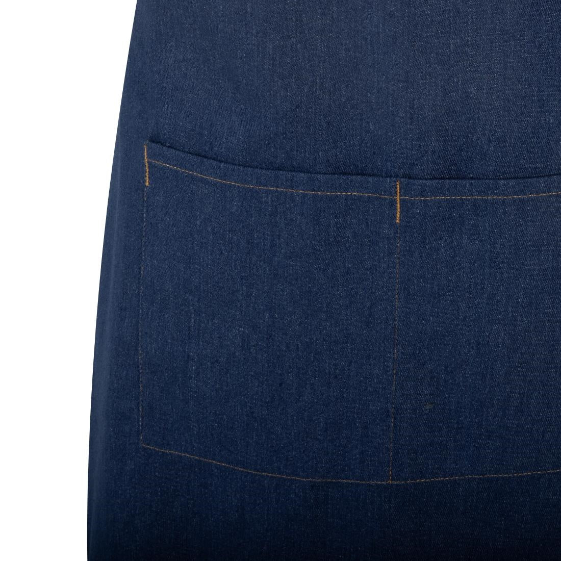 Tablier court Southside en denim bleu avec attaches marron clair