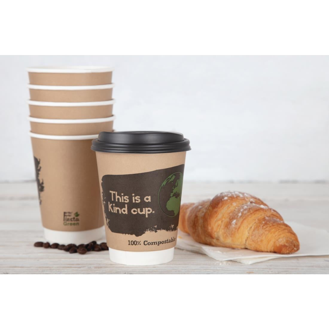 Gobelets boissons chaudes compostables en PLA double paroi Fiesta Compostable 355ml (Lot de 500) - NISBETS