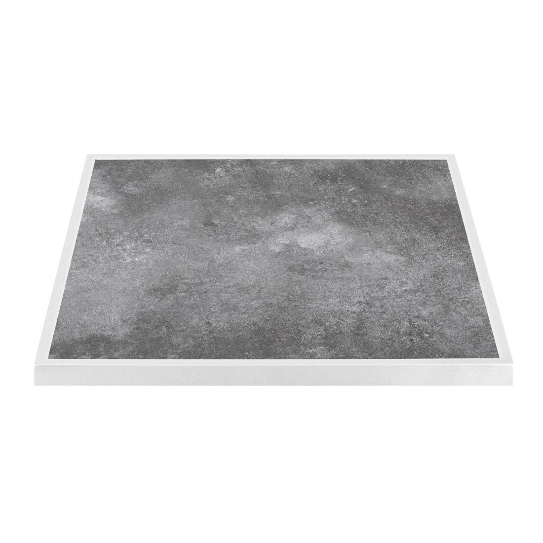 Plateau de table extérieur carré en verre trempé Bolero effet pierre foncée bord blanc 700 mm