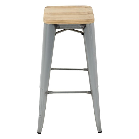 Tabourets hauts en acier galvanisé avec assise en bois Bolero Bistro (lot de 4)