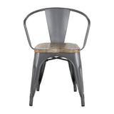 Fauteuils gris acier à dossier incurvé avec assise en bois Bolero Bistro (lot de 4) - NISBETS