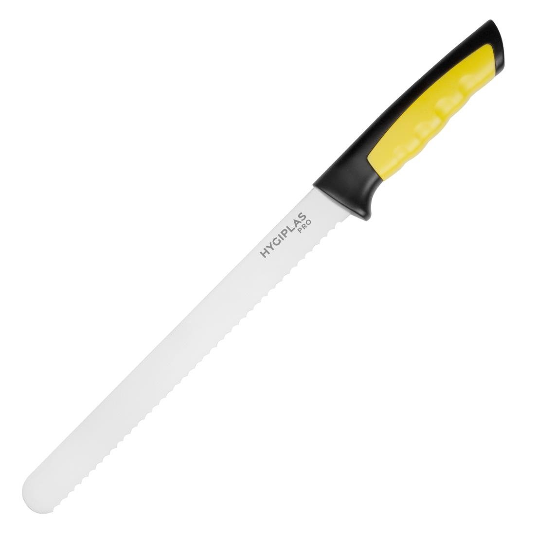 Couteau à trancher denté Hygiplas Pro jaune 25cm - NISBETS