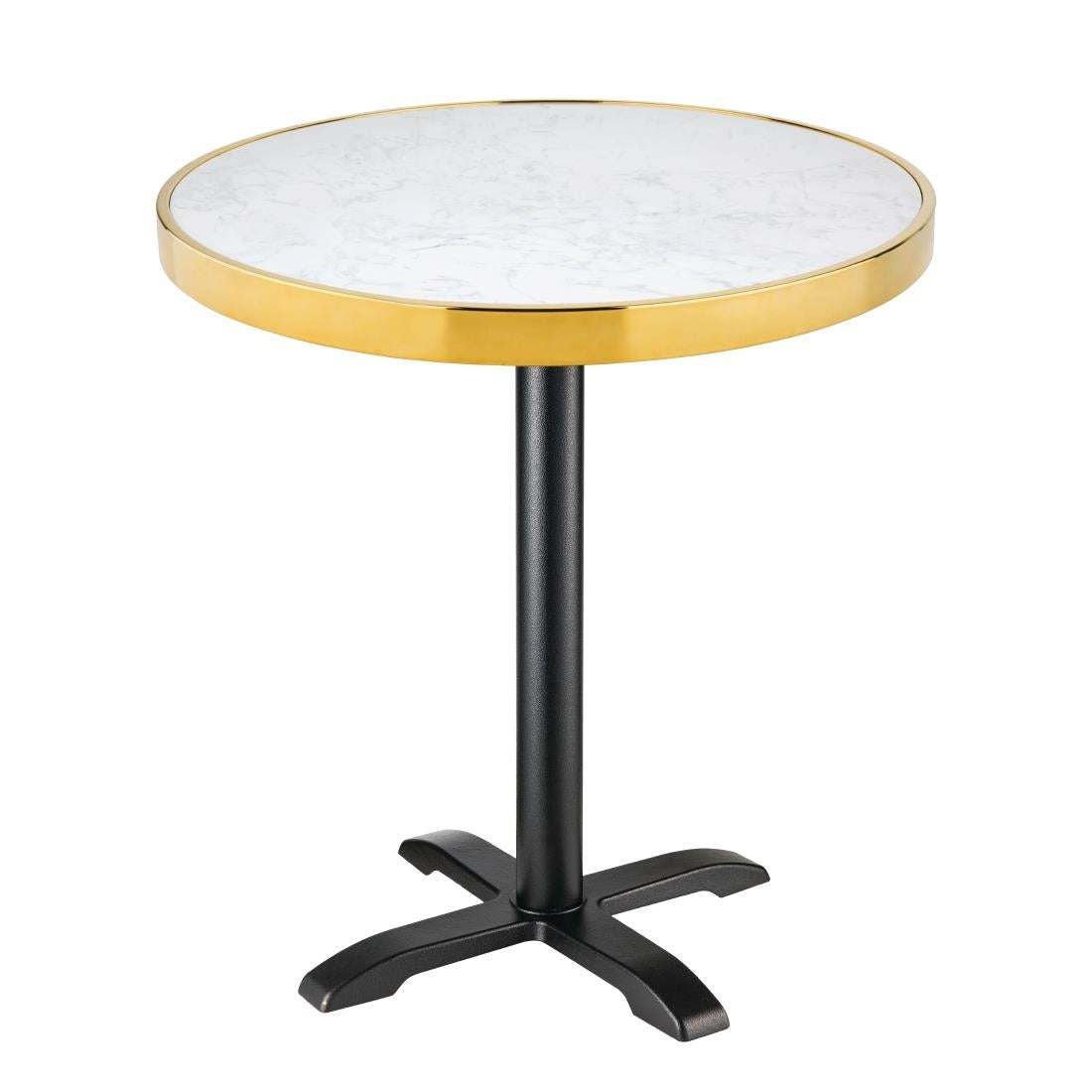 Plateau de table rond en marbre blanc avec bord effet laiton Bolero 600 mm - NISBETS