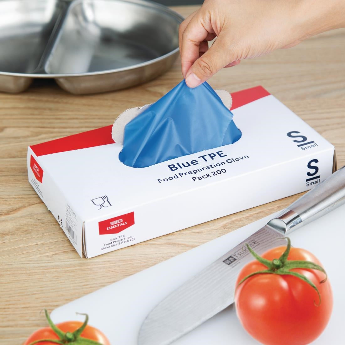 Gants alimentaires en TPE non poudrés bleus Nisbets Essentials (lot de 200) - Taille S
