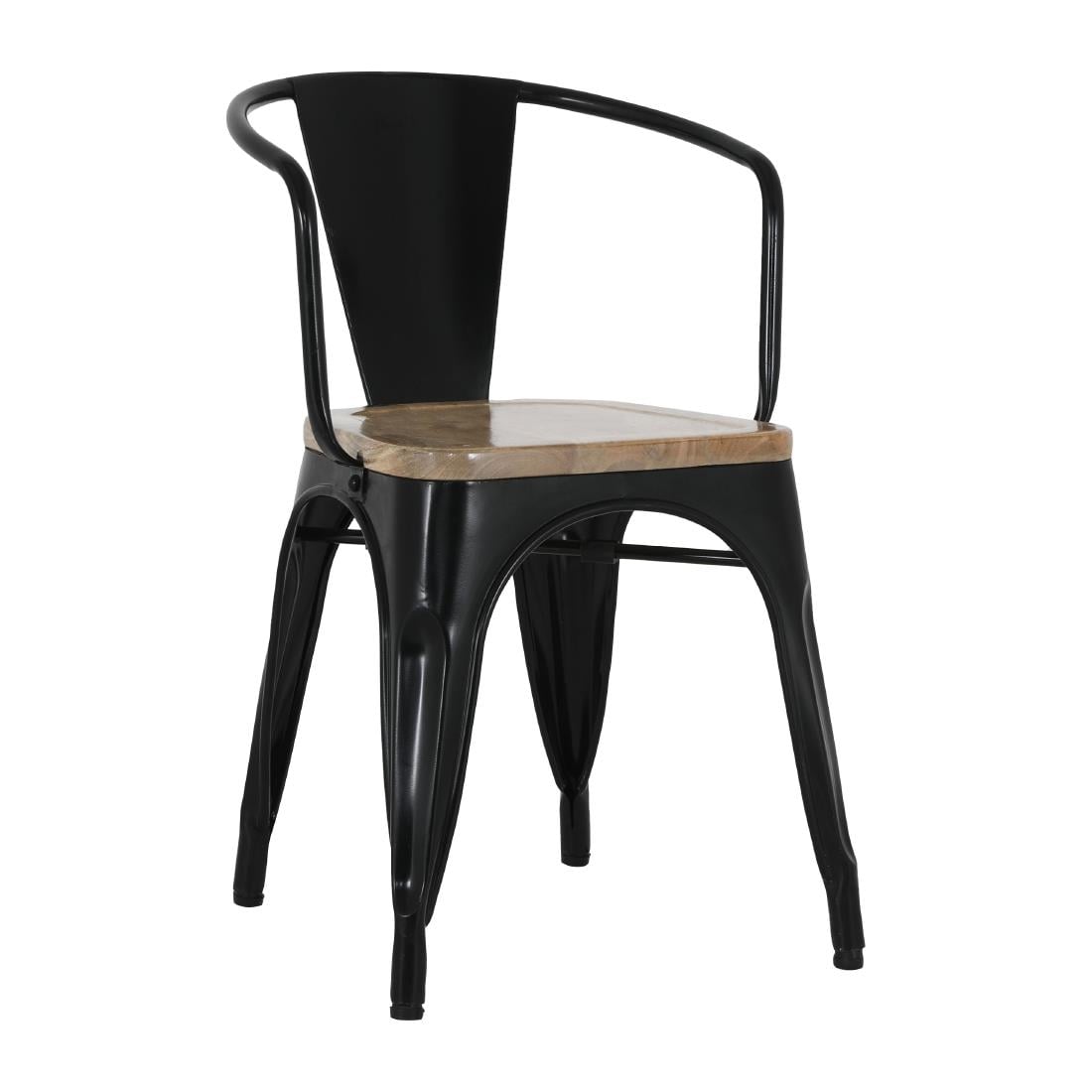 Fauteuils noirs à dossier incurvé avec assise en bois Bolero Bistro (lot de 4) - NISBETS