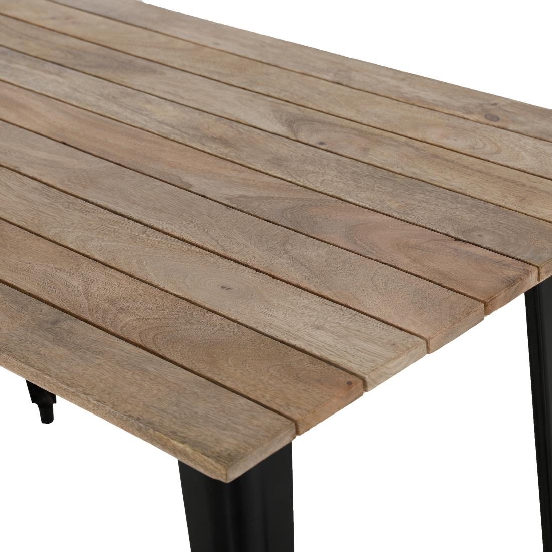 Table à manger à plateau à lattes en bois de manguier et piètement noir Bolero Bistro 1200 mm - NISBETS